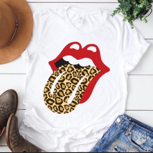 Private Label Tops - Rolling stone leopard tongue t